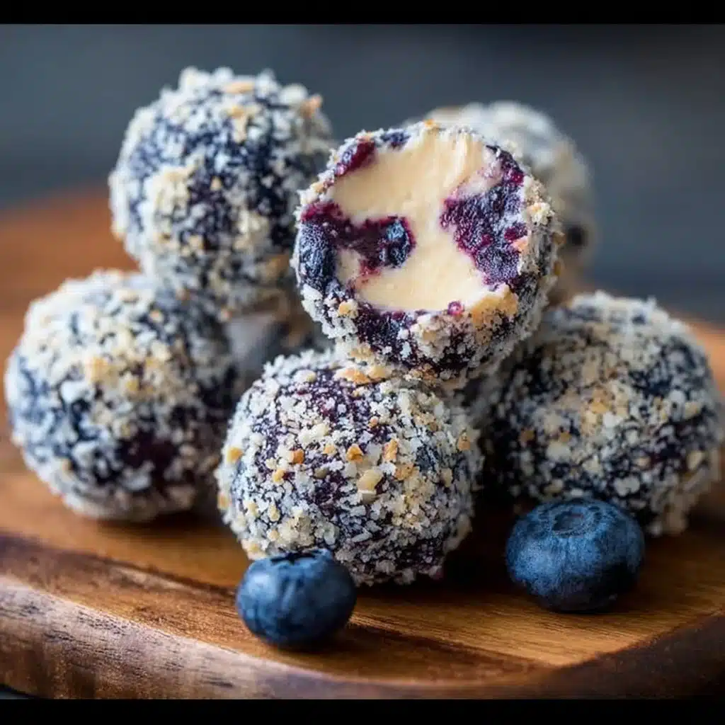 Creamy blueberry cheesecake protein balls ready to enjoy as a healthy snack