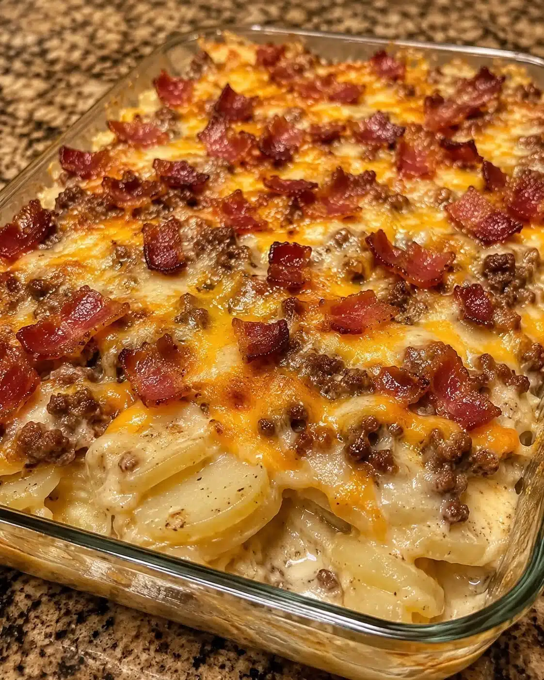 Scalloped Potatoes with Ground Beef and Turkey Bacon