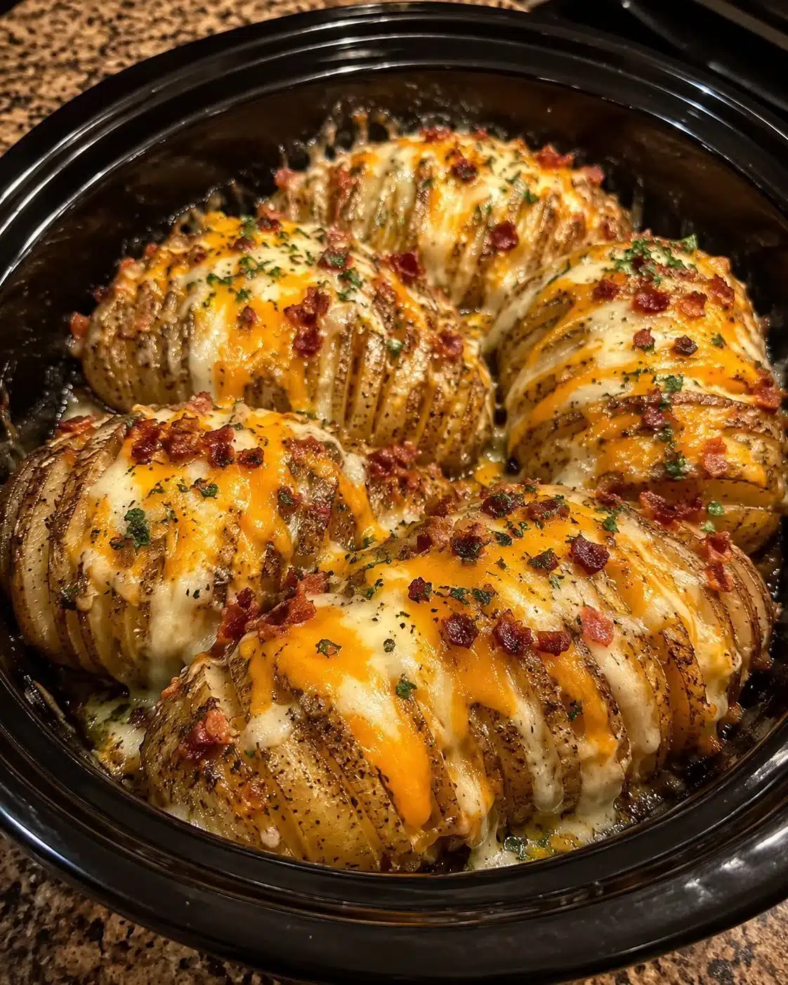 Slow Cooker Cheesy Garlic Hasselback Potatoes 2 Slow Cooker Cheesy Garlic Hasselback Potatoes