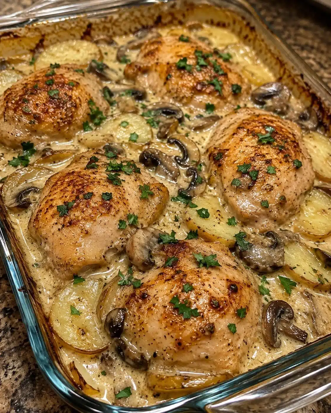 Creamy Chicken Potato Bake with Mushroom Sauce