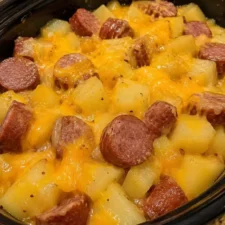 Crockpot Cheesy Potatoes and Beef Kielbasa