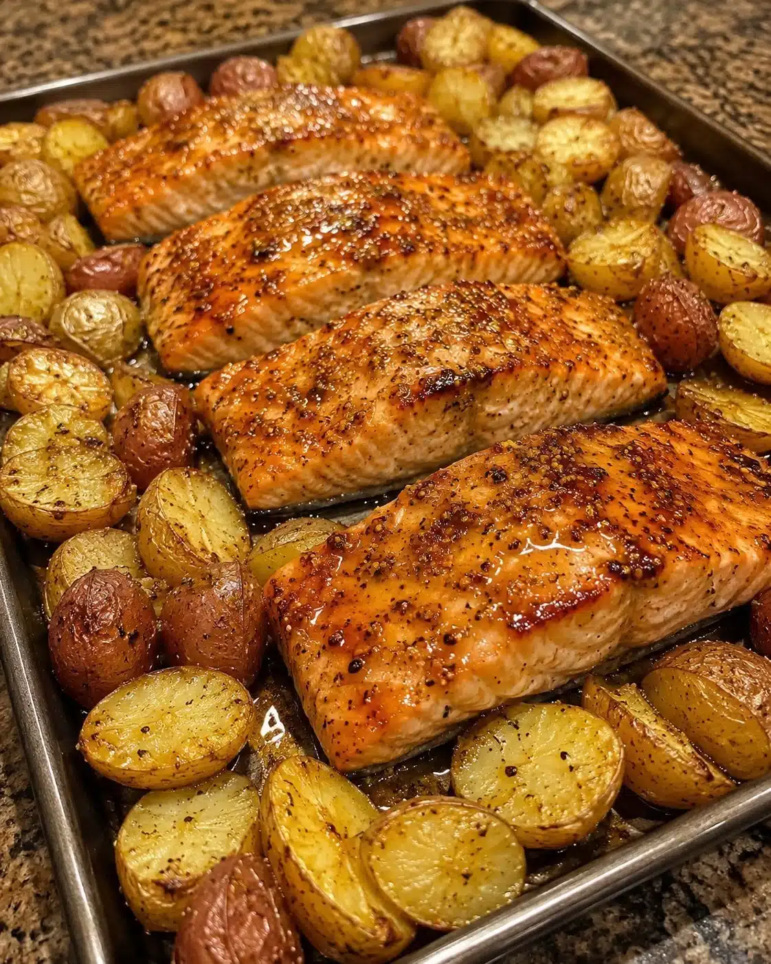 Maple Mustard Salmon with Golden Potatoes 2 Maple Mustard Salmon with Golden Potatoes