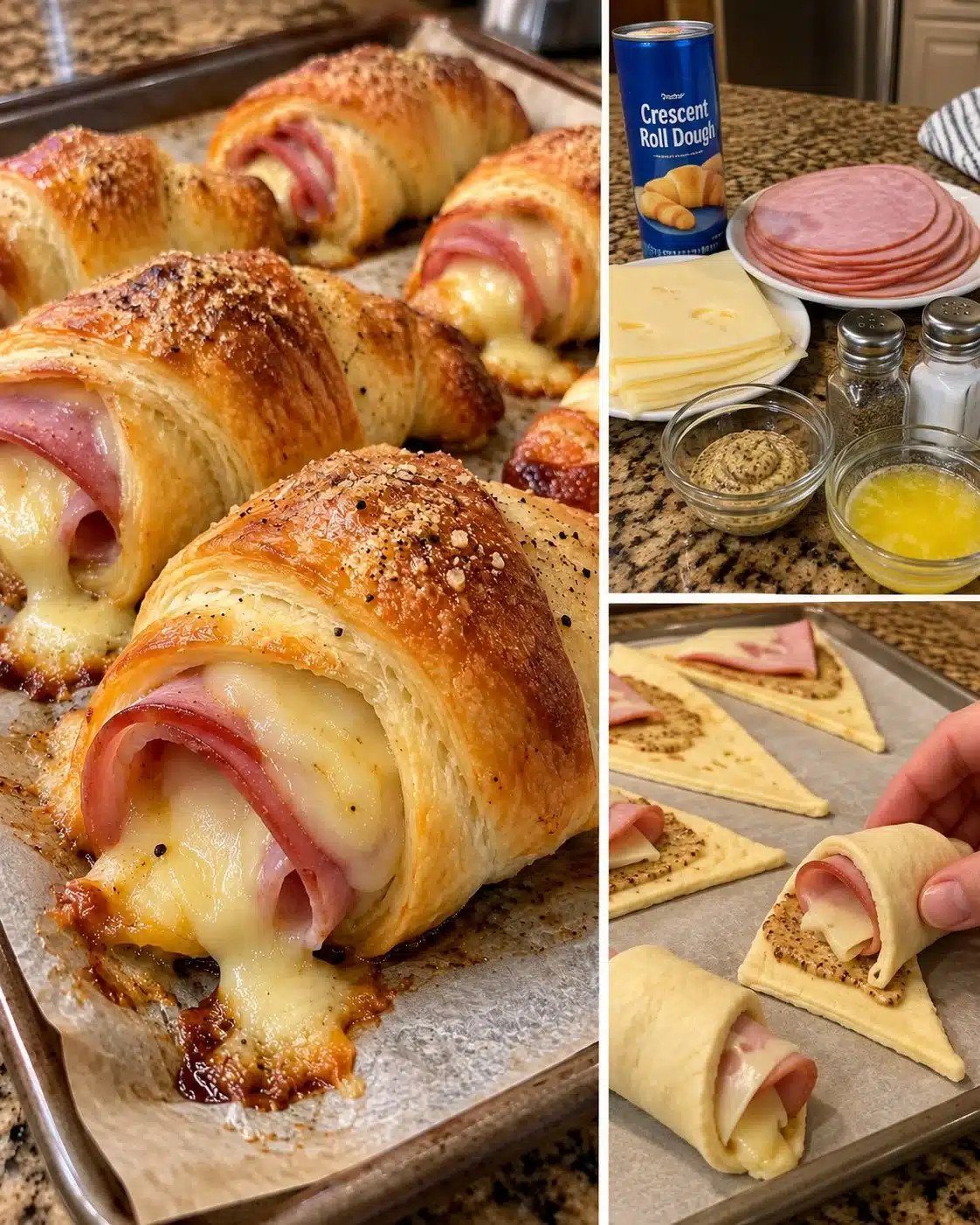 Baked Ham and Cheese Rolls