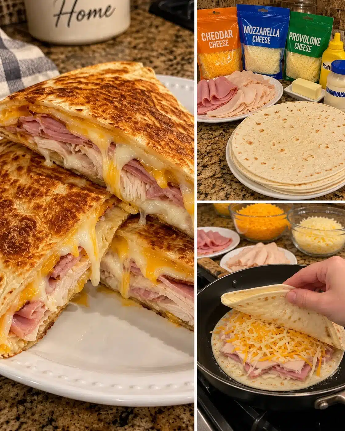 Ham, Turkey & Three Cheese Wrap Melts