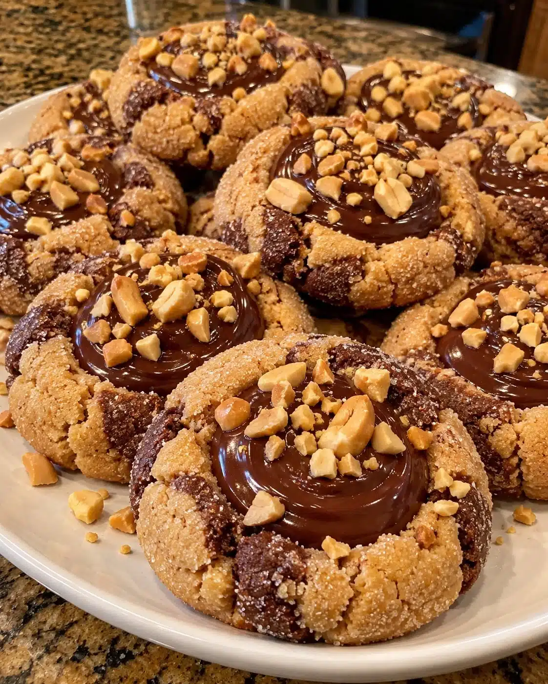 Chocolate Peanut Butter Swirl Thumbprint Cookies