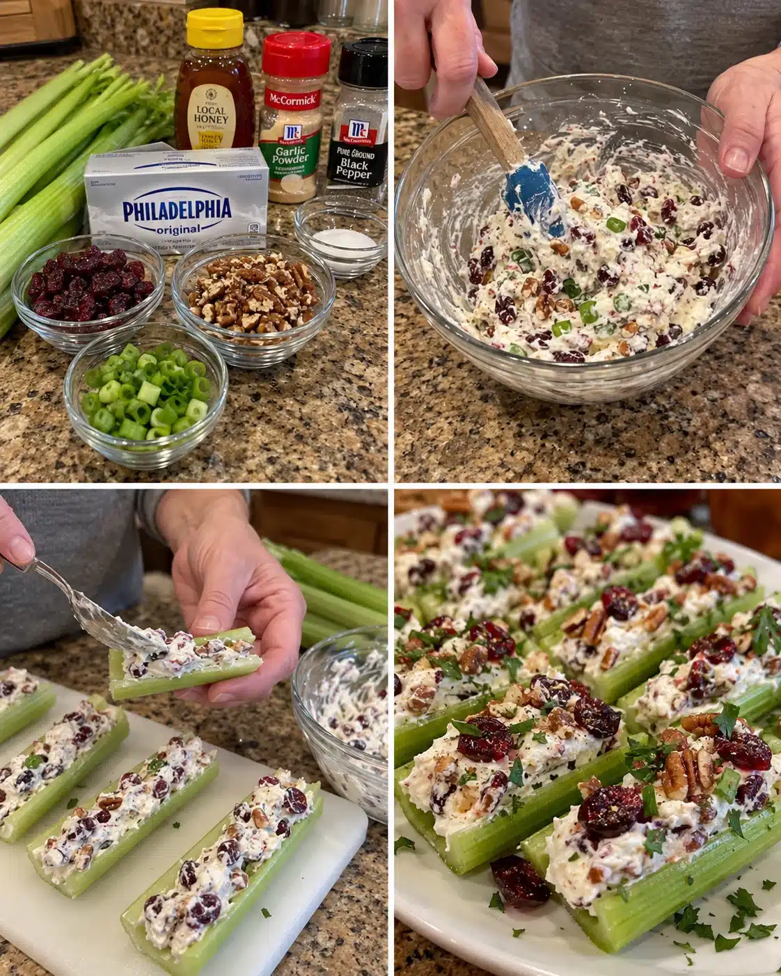 Cranberry Pecan Cream Cheese Celery Bites