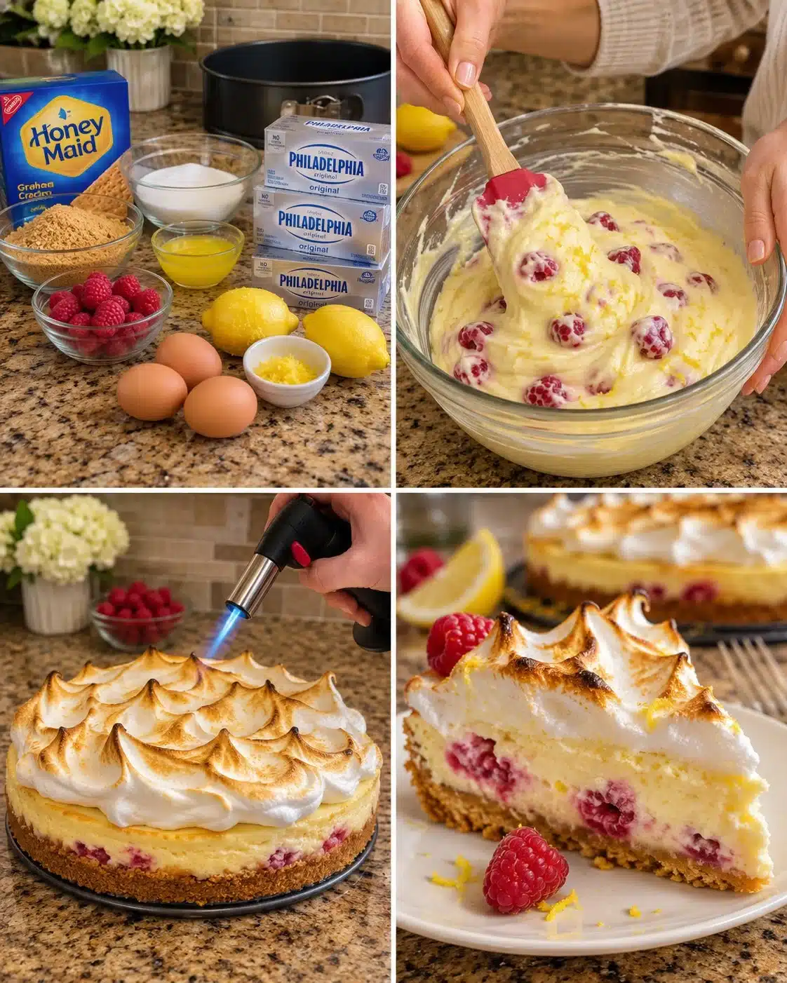 Lemon Raspberry Meringue Cheesecake