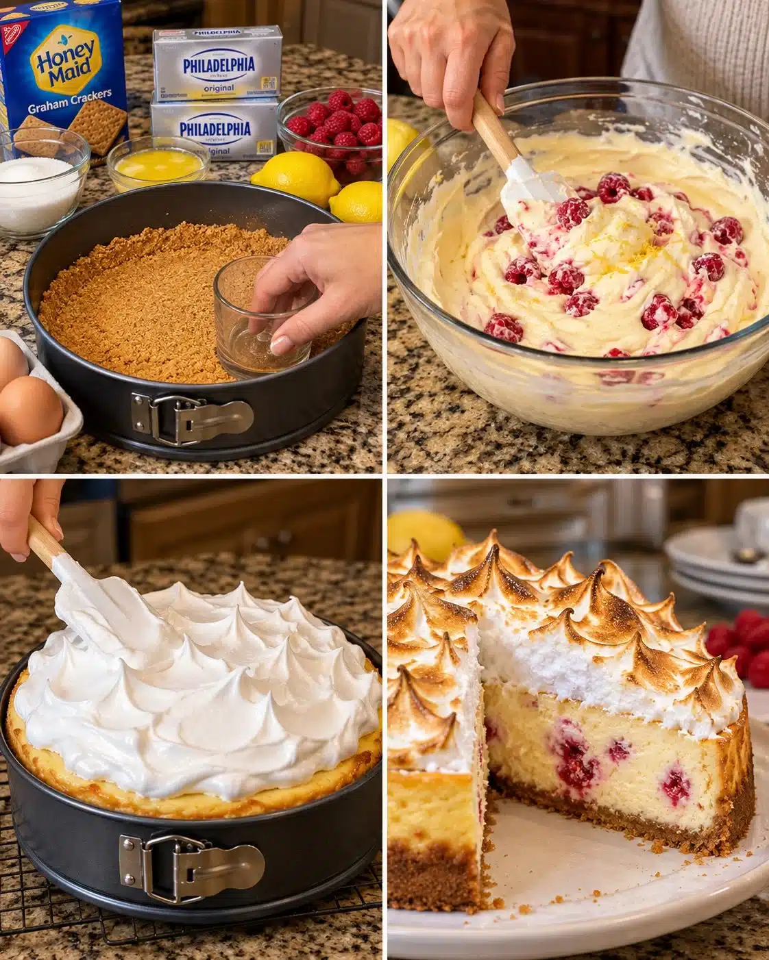 Lemon Raspberry Meringue Cheesecake