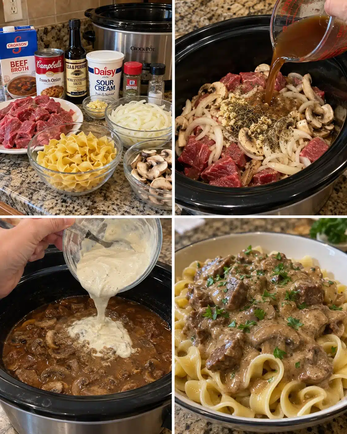 Slow Cooker French Onion Beef Stroganoff