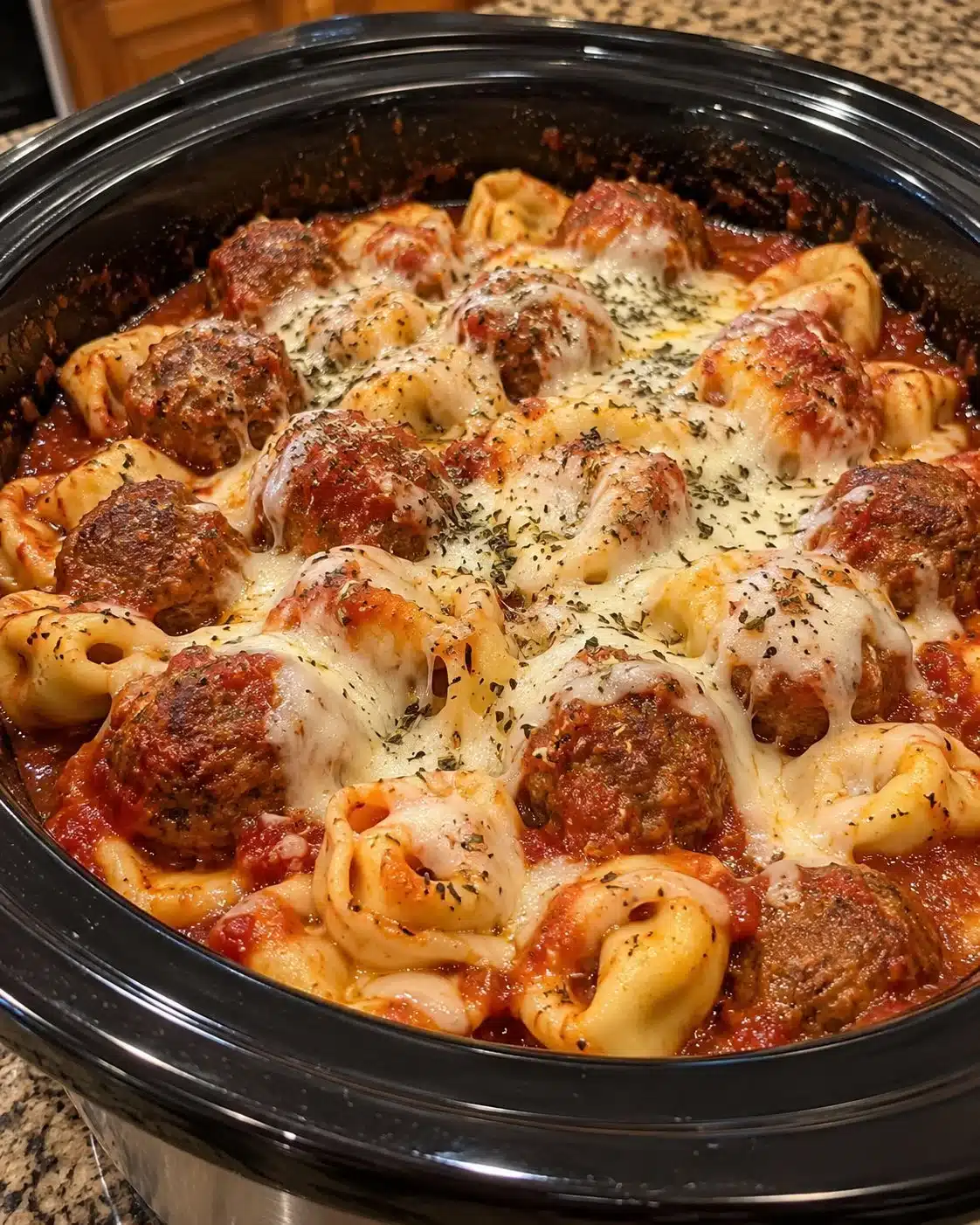 Slow-Cooker Meatball and Cheese Tortellini Bake